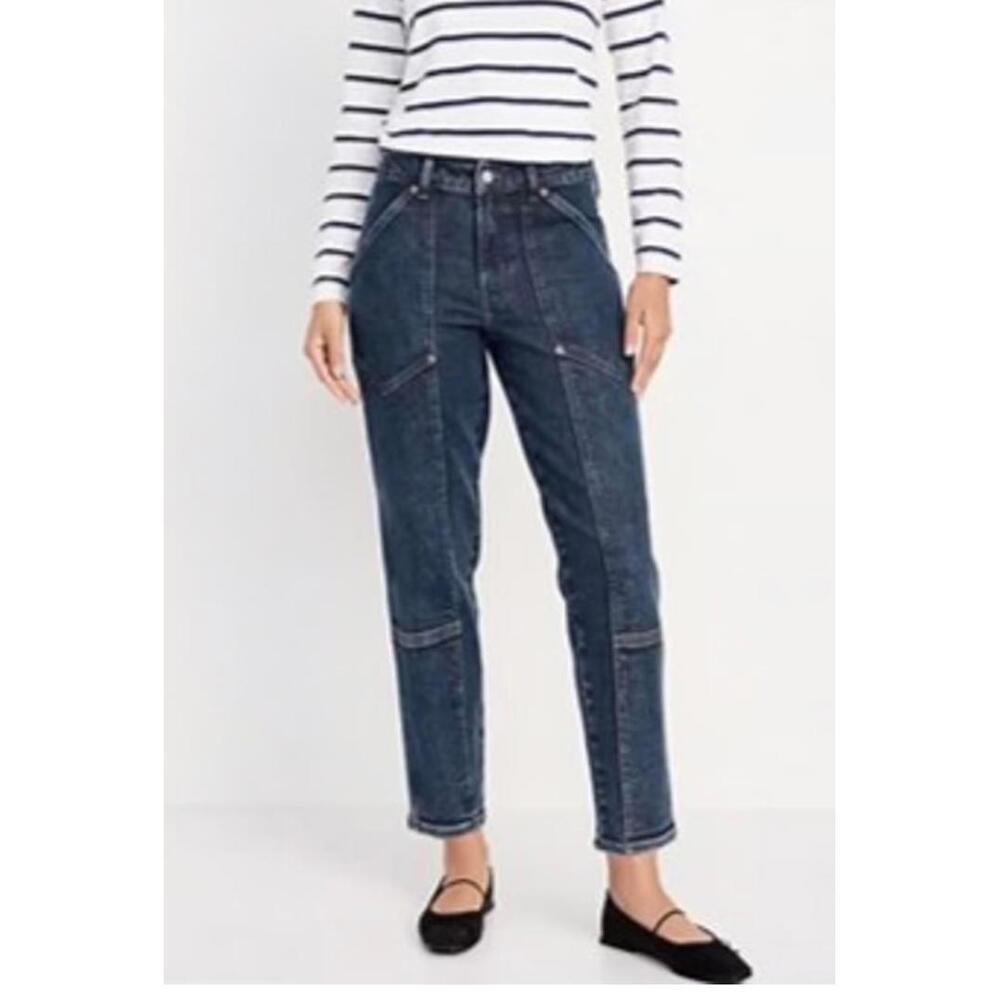 Old Navy High-Rise Straight-Leg Jeans Retro Stitching Women's 8 Petite